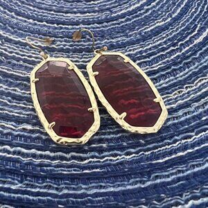 Dani Gold Enamel Framed Drop Earrings in Maroon Glass Pierced NWOT